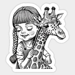 Girl And Giraffe Illustration Sticker